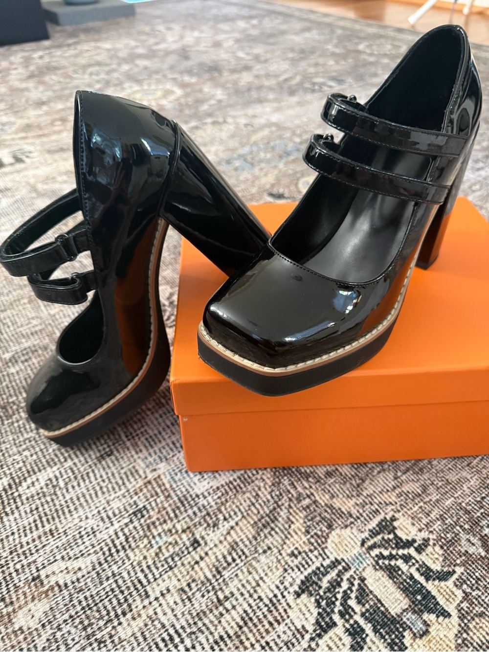 Patent Leather Mary Jane Platform Heels in Black